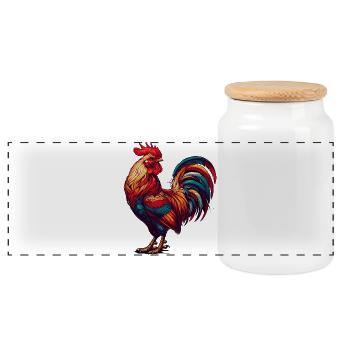 magnificent rooster in bright colors - Panoramic Cookie Jar with Wooden Lid - white - Front