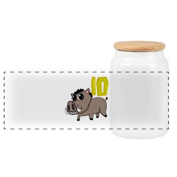 10th Birthday Motif Wild Boar - Ten Years Old - Panoramic Cookie Jar with Wooden Lid - white - Front