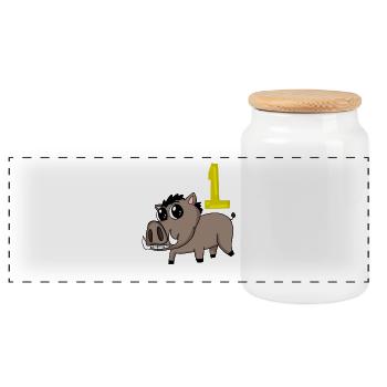 1st Birthday Motif Wild Boar - One Year Old - Panoramic Cookie Jar with Wooden Lid - white - Front