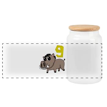 9. Geburtstag Motiv Wildschwein - neun Jahre alt - Panorama Keksdose mit Holzdeckel - Weiß - Vorne