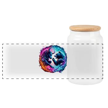 Bulle vs Bär Börsen Kampf - Panorama Keksdose mit Holzdeckel - Weiß - Vorne