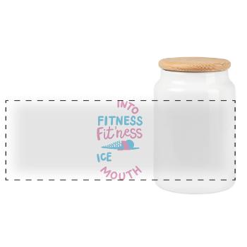 Eis - Fitness - Panorama Keksdose mit Holzdeckel - Weiß - Vorne