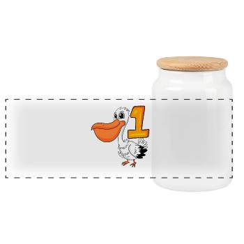 1 year old - school enrollment - pelican motif - number 1 - Panoramic Cookie Jar with Wooden Lid - white - Front