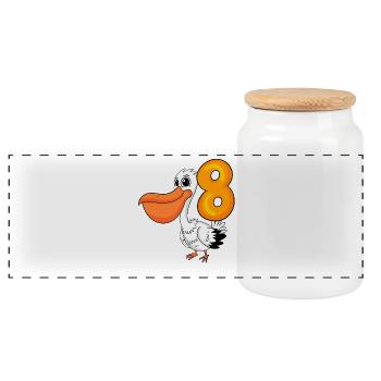 8th Birthday Motif Pelican - Eight Years Old - Panoramic Cookie Jar with Wooden Lid - white - Front