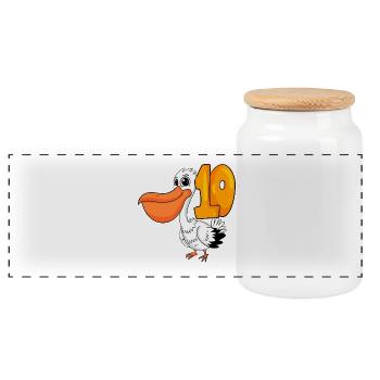 10th Birthday Motif Pelican - Ten Years Old - Panoramic Cookie Jar with Wooden Lid - white - Front