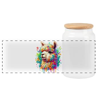 Alpaca - Panoramic Cookie Jar with Wooden Lid - white - Front