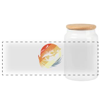 Fish Graphic Retro Look - Panoramic Cookie Jar with Wooden Lid - white - Front