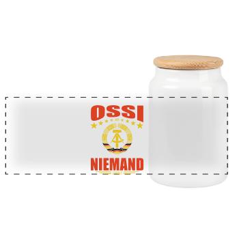 Leg dich nicht mit einem Ossi an, wir kennen Orte - Panorama Keksdose mit Holzdeckel - Weiß - Vorne