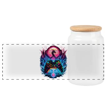 Synthwave Dragon Gaming Fantasy - Panoramic Cookie Jar with Wooden Lid - white - Front