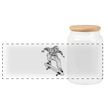 Dessin au trait du skateboarder - Boîte à biscuits avec couvercle en bois - blanc - Devant