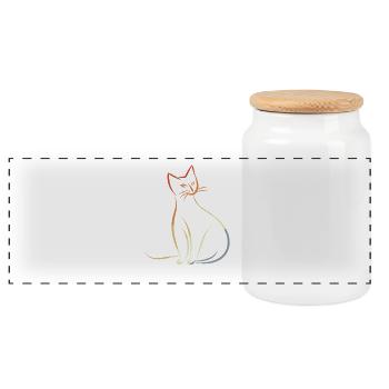 Katze Skizze Retro - Panorama Keksdose mit Holzdeckel - Weiß - Vorne