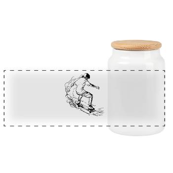 Skater Zeichnung - Panorama Keksdose mit Holzdeckel - Weiß - Vorne