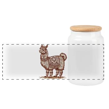 Lama im südamerikanischen Stil - Panorama Keksdose mit Holzdeckel - Weiß - Vorne