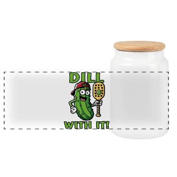 Funny Dill With It Pickleball Cartoon T-Shirt - Panorama Keksdose mit Holzdeckel - Weiß - Vorne