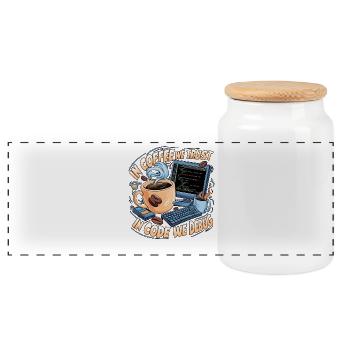 CoffeeCode Debug: In Code We Debug - Panoramic Cookie Jar with Wooden Lid - white - Front
