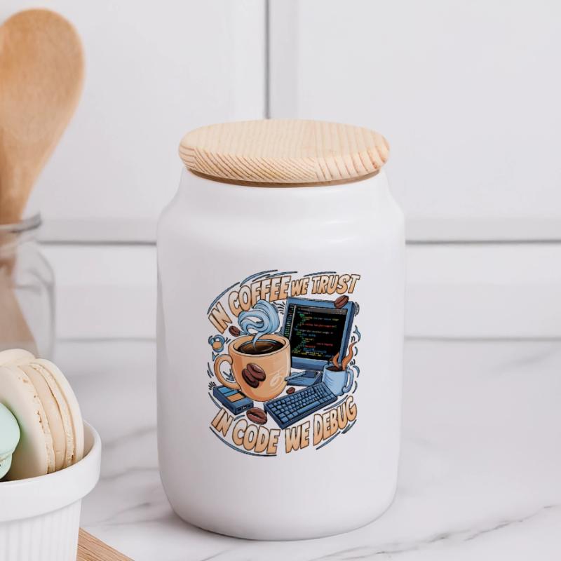 CoffeeCode Debug: In Code We Debug Panoramic Cookie Jar with Wooden Lid
