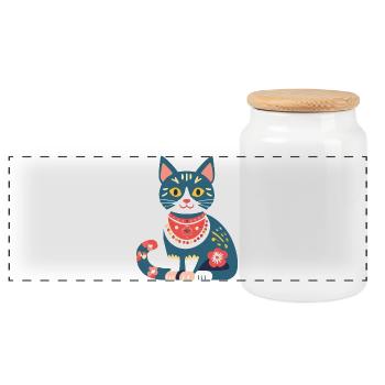 süße Folklore-Katze - Panorama Keksdose mit Holzdeckel - Weiß - Vorne