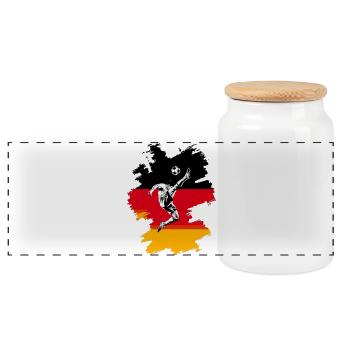 Dynamische Fußball-Action auf deutscher Flagge - Panorama Keksdose mit Holzdeckel - Weiß - Vorne