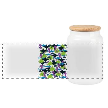 Ocean Camouflage – marine life in camouflage style - Panoramic Cookie Jar with Wooden Lid - white - Front