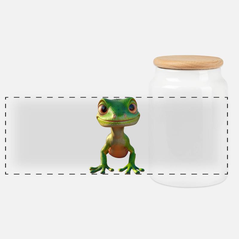 Gecko Eidechse Reptil Geckos Echse Leguan Gekko - Panorama Keksdose mit Holzdeckel - Weiß