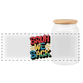 Cheerful recurring design with colorful text - Panoramic Cookie Jar with Wooden Lid - white - Front