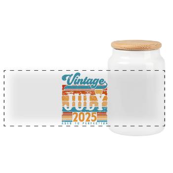 Juillet 2025, Cadeau Anniversaire juillet 2025. - Boîte à biscuits avec couvercle en bois - blanc - Devant