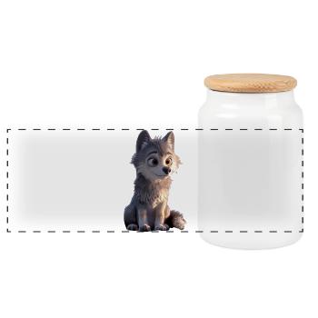 Wolf Motif Wolves Wolf Pack Wolfhound Cute Wolf - Panoramic Cookie Jar with Wooden Lid - white - Front