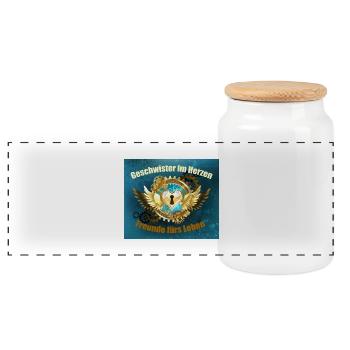 Frères dans le cœur avec des ailes et un verrou de cœur - Boîte à biscuits avec couvercle en bois - blanc - Devant