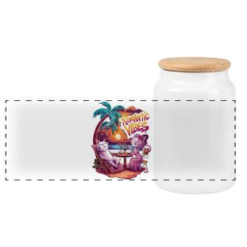 Chats romantiques au coucher du soleil - Boîte à biscuits avec couvercle en bois - blanc - Devant
