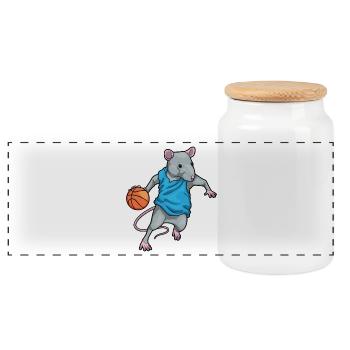 Rat Basketteur Basketteur Basketball - Boîte à biscuits avec couvercle en bois - blanc - Devant