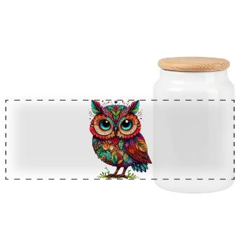 Owl - Panoramic Cookie Jar with Wooden Lid - white - Front