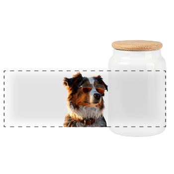 Australian Shepherd Dog Lover Cute Aussie - Panoramic Cookie Jar with Wooden Lid - white - Front