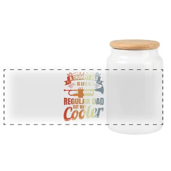 Trumpet player father - Panoramic Cookie Jar with Wooden Lid - white - Front