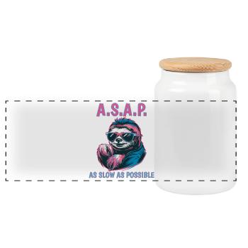 ASAP As Slow As Possible Funny Sloth - Panoramic Cookie Jar with Wooden Lid - white - Front