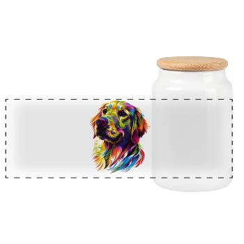 Golden Retriever Dog Colorful Colors Pop Art Dogs - Panoramic Cookie Jar with Wooden Lid - white - Front