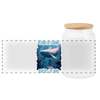 Bathing beach & sea plastic-free against pollution - Panoramic Cookie Jar with Wooden Lid - white - Front