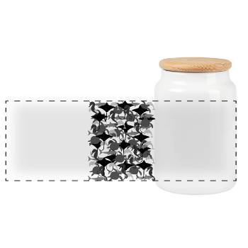 Ocean Camouflage – marine life in camouflage style - Panoramic Cookie Jar with Wooden Lid - white - Front