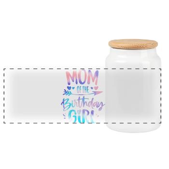 Mom Of The Birthday Girl Mother from Birthday - Panoramic Cookie Jar with Wooden Lid - white - Front