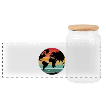 Colorful Retro World Map Design - Panoramic Cookie Jar with Wooden Lid - white - Front