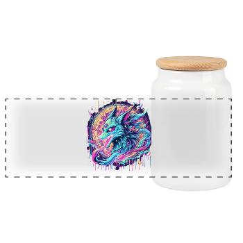 Psychedelic Fox Head Goa Art - Panoramic Cookie Jar with Wooden Lid - white - Front