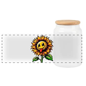 Sunflower - Panoramic Cookie Jar with Wooden Lid - white - Front