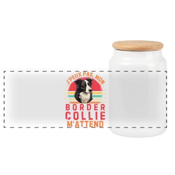 Mon Border collie - Boîte à biscuits avec couvercle en bois - blanc - Devant