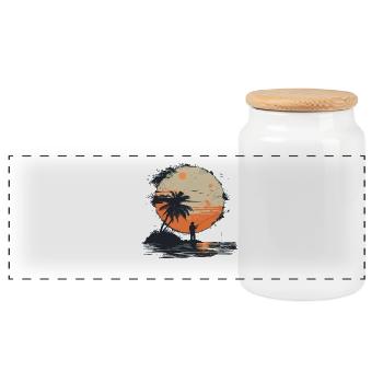 Fischen Grafik - Panorama Keksdose mit Holzdeckel - Weiß - Vorne