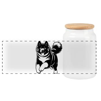 American Akita - Panoramic Cookie Jar with Wooden Lid - white - Front