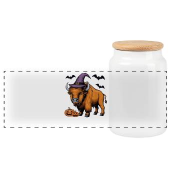 Citrouille effrayante Chauve-souris Drôle Sorcière Chapeau Bison Halloween - Boîte à biscuits avec couvercle en bois - blanc - Devant