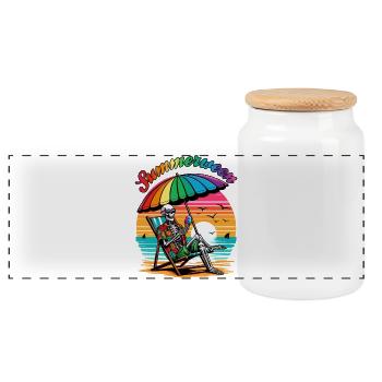 Summerween Skeleton: Chillen im Sommer - Panorama Keksdose mit Holzdeckel - Weiß - Vorne