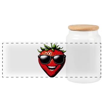 Fraise avec lunettes de soleil - Boîte à biscuits avec couvercle en bois - blanc - Devant