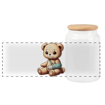 Teddy brings comfort - cuddly toy with a cast arm - Panoramic Cookie Jar with Wooden Lid - white - Front