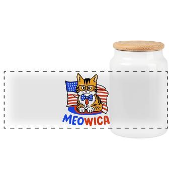 Katze amerikanische Flagge 4. Juli - Panorama Keksdose mit Holzdeckel - Weiß - Vorne