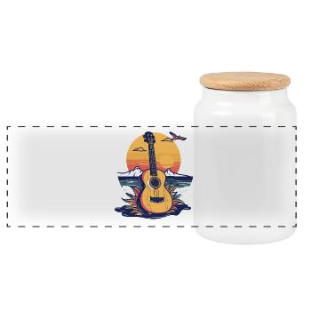 Ukulele Grafik - Panorama Keksdose mit Holzdeckel - Weiß - Vorne
